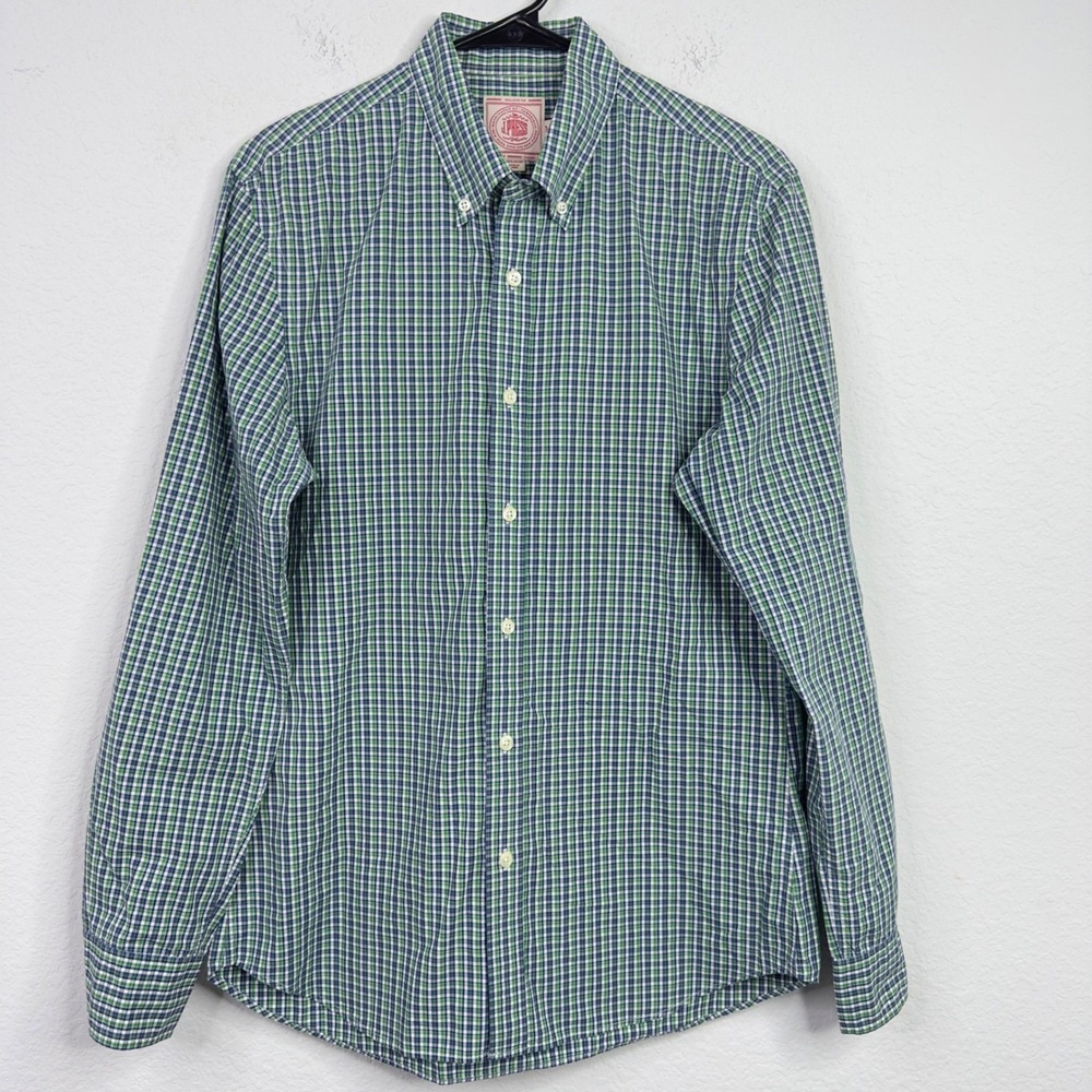 J. Press Oxford Shirt Mens M Green Blue‎ Button Plaid Long Sleeve Casual Office